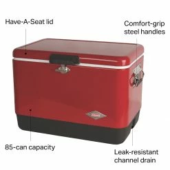 Wholesale 👍 Vintage Steel Belted Cooler 54qt Coleman Coolers ⭐ -Fly Fishing Shop RED D5